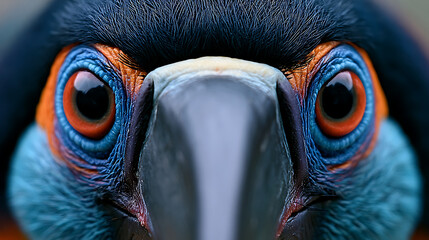 Naklejka premium Mesmerizing Close-Up of a Colorful Bird's Piercing Gaze and Vibrant Feathers