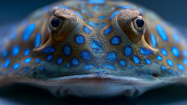 Mesmerizing Close-up of a Blue-Spotted Stingray's Face Revealing Its Unique Pattern and Piercing Gaze