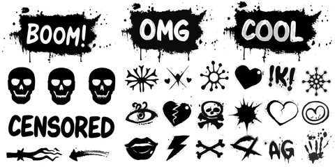 Graffiti stencils collection with punk and urban elements black on white © BidhanChandra
