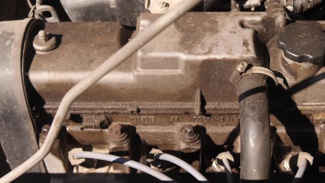 dirty car engine close up
