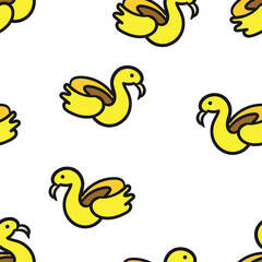 Obraz premium Seamless yellow duck float pattern on white background. Cute summer pool repeat design perfect for fabric prints, kids products, and seasonal branding.