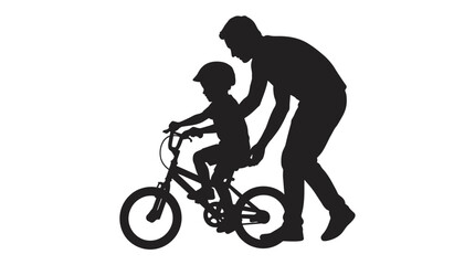 Fototapeta premium Father teaching son to ride a bicycle silhouette