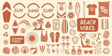 Vintage beach illustration set with summer icons and retro typography © AnupKumar