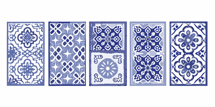 vector illustration of six traditional portuguese tile patterns on white background