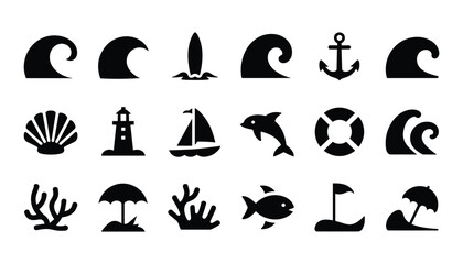 Nautical vector icons seashells boats anchors marine life illustrations © Craft Designer