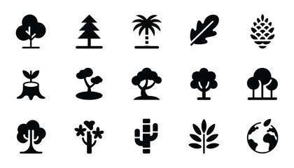 Botanical vector icons trees leaves and plants for environmental design © Universal Icons Lab