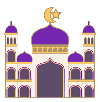 Muslim mosque.Masjid for Islamic.Islam temple.Eid Mubarak greetings, Ramadan Kareem banner background.Sign, symbol, icon and logo isolated.Happy Eid Al-Adha Mubarak.Cartoon vector illustration.