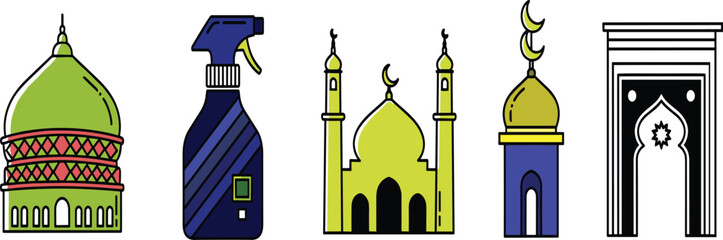 Islamic architecture icons, mosque domes and cultural heritage design © mstsahera