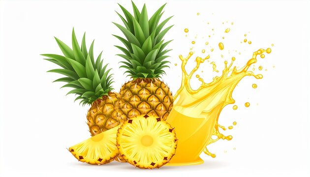Tropical fruit drink branding template with splash effect when pouring pineapple juice.