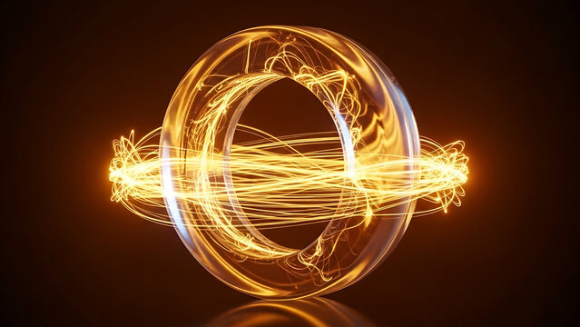 Glowing orange lines form a torus shape on a dark background