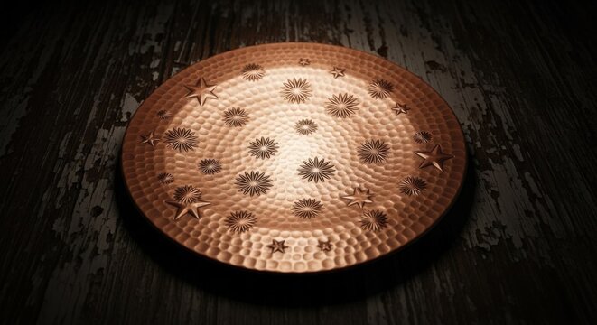 Hammered Copper Plate with Star and Flower Embossments