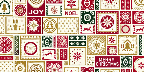 Festive christmas pattern with ornaments and holiday greetings © Hemlata