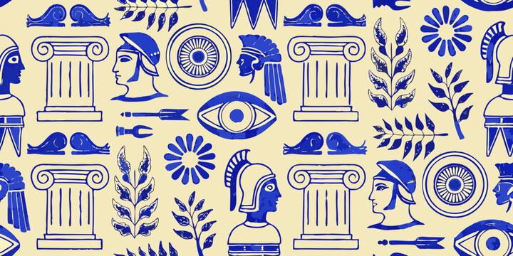 ancient greek pattern with classical motifs and architectural elements