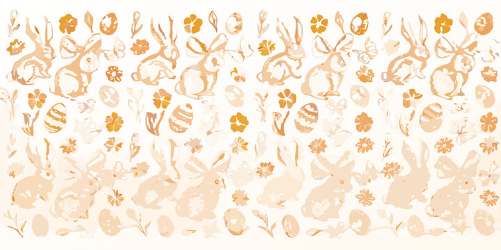 Easter pattern with rabbits eggs and flowers vector illustration