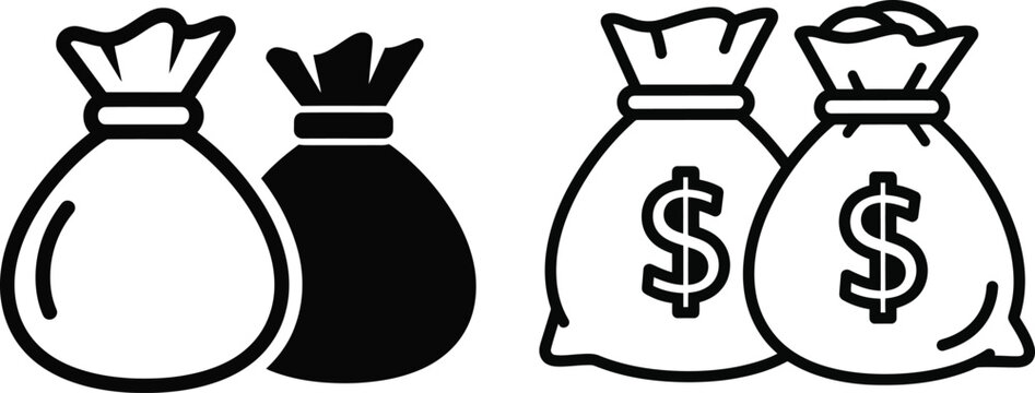 Set of money bag icons, vector illustration of financial savings
