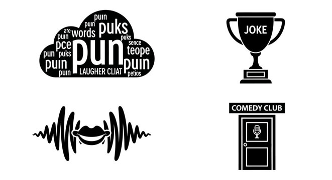 Comedy Club, Joke Trophy, Word Cloud, Audio Wave, Stand Up Performance Icons