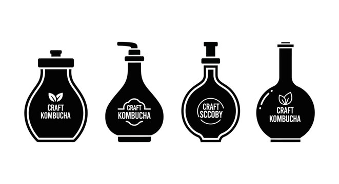 Craft Kombucha Bottles Silhouette Set - Fermented Drink Containers