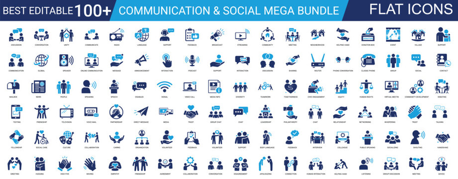social connection and community solid glyph icon set. communication, collaboration, teamwork, support, relationship, interaction, network, global, people, social. editable vector illustration.