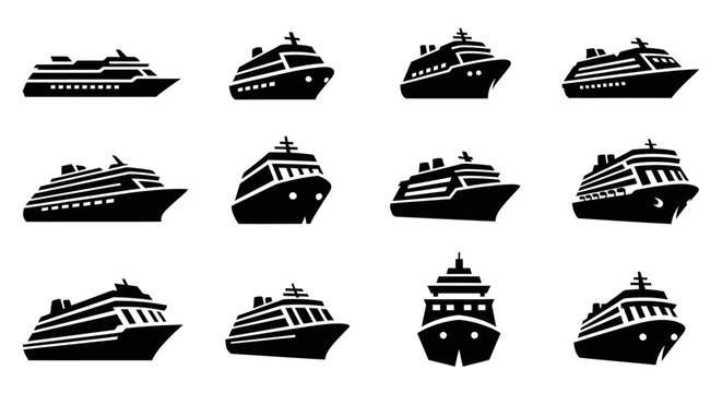 Cruise Ship Icons Collection - Vector Set of Passenger Vessels