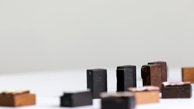 April Month Name Displayed With Vintage Wooden Letterpress Printing Blocks