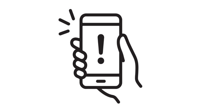 Smartphone call icon with hand holding device and exclamation marks for urgent notification concept featuring phone, mobile, communication with alert