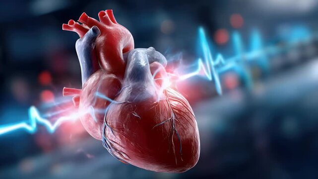 Anatomical heart with ekg waveform illustration