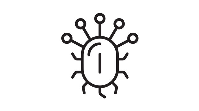 Bug protection icon with outline style, central letter i, and surrounding antenna circles for cybersecurity security concept