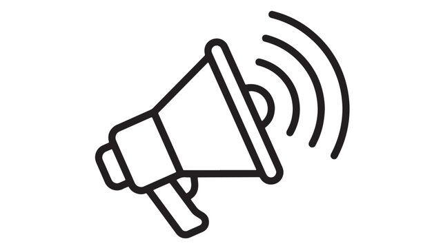 Megaphone marketing icon with bold outline, showing sound waves for promotion and advertising campaigns