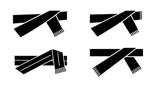 Scarf Tying Instructions Set - Black and White Icons
