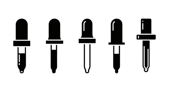 Set of Five Dropper Icons, Pipette Symbols, Science and Medicine Tools