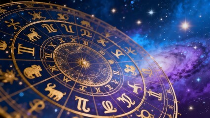 Fototapeta premium Zodiac wheel in starry space