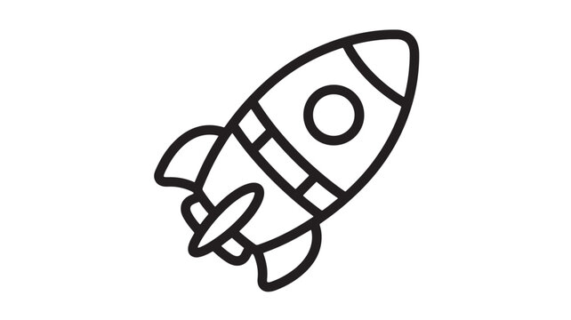 Rocket ship icon with bold black outline, simple shapes, and clean vector style for pro launch themes