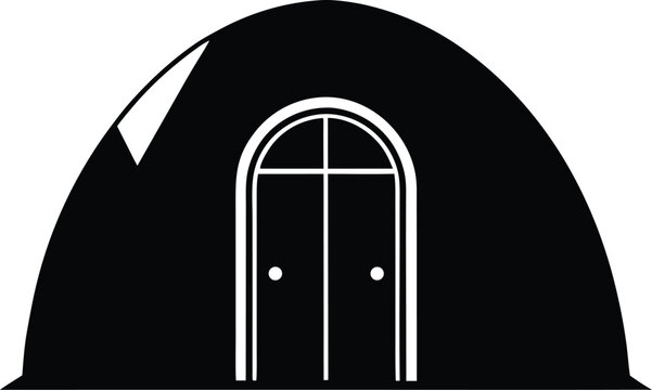 Black Minimalist Dome House with Arched Door Vector Icon