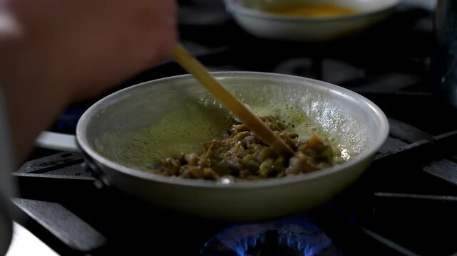 Chef Preparing Traditional Turkish Hunkar Begendi With Roasted Eggplant and Milk