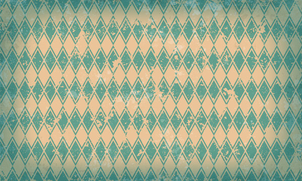 Diamond geometric background with grunge effect. Retro circus or carnival style. Vintage pattern. Vector illustration.