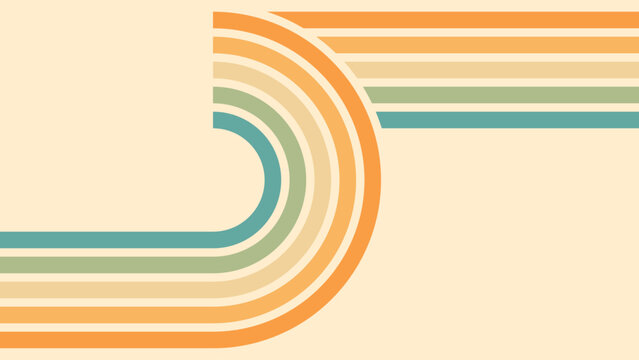 Abstract background of rainbow groovy Wavy Line design in 1970s Hippie Retro style. Vector pattern ready to use for cloth, textile, wrap and other.
