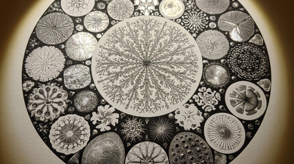 Fototapeta premium Warm-Toned Diatom and Lichen Specimen Plate for Museum and Nature Prints