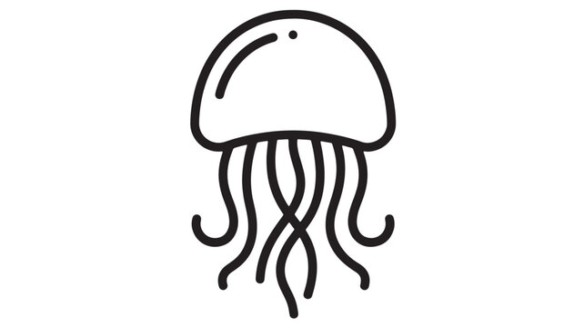 Jellyfish icon with simple black line art tentacles and outlined body for marine and ocean design featuring sea creature, sketch, outline with