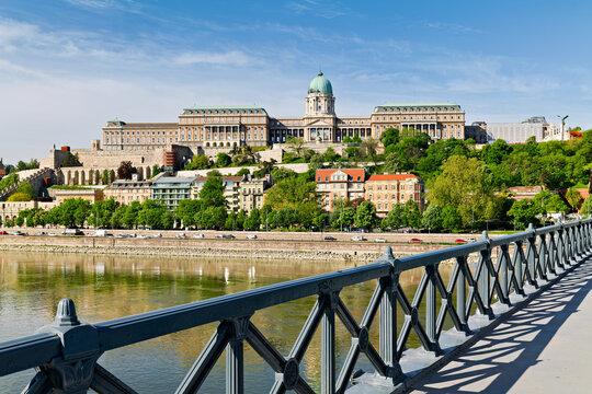Buda Castle stands above the Chain Bridge in Budapest