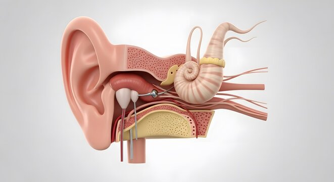 Human Ear Anatomy Cross Section Detailed Medical Illustration