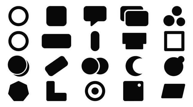 Black Geometric Shapes Collection Isolated on White Background