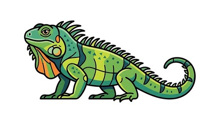 Obraz premium Green Iguana Cartoon Illustration.