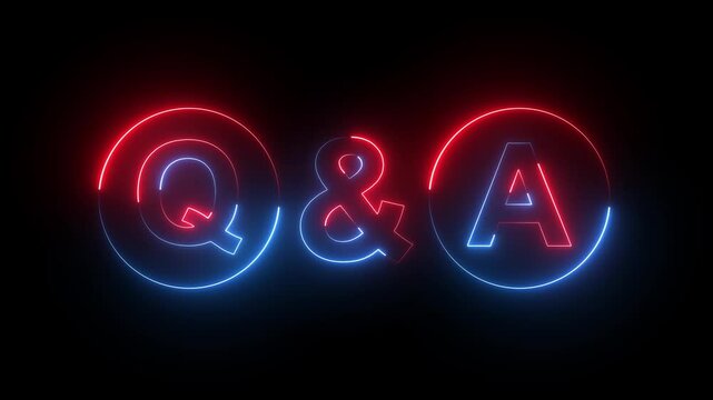  neon q and a question and answer animated session icon, Question and Answer the letters Q and A. Speech bubbles representing the concept of finding solutions, support, and information through inquiry