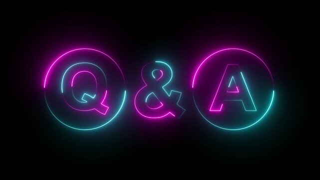 Glowing neon Question and Answer icon isolated Chat speech bubble and chart. Question and Answer icon animation on black background