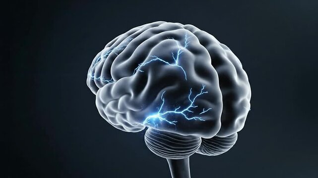 High-Definition CGI Visualization of Human Brain Highlighting Anxiety-Related Neural Pathways on Dark Background