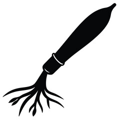 Obraz premium Artistic paint brush stroke silhouette with ink splatter vector design