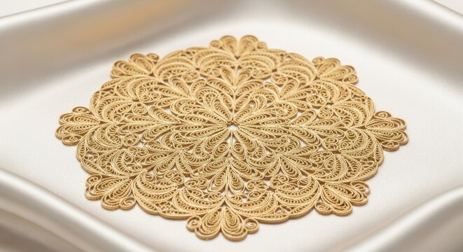 Ornate Gold Filigree Paper Design on White Surface