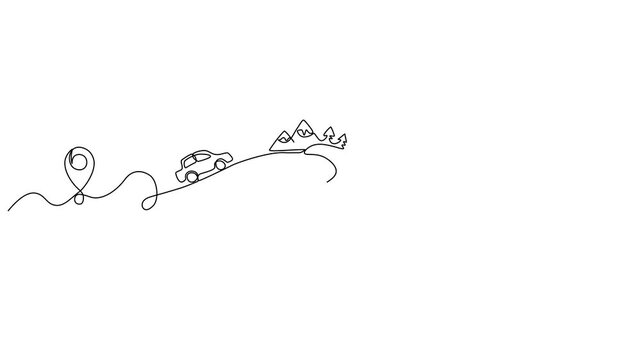 Continuous line drawing of a map navigation travel, line art vector illustration