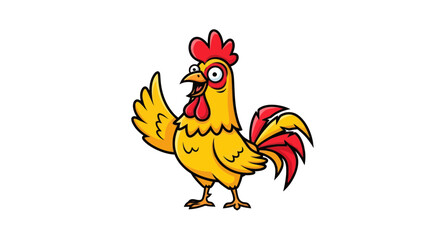 Funny Cartoon Rooster Waving Hello, Cheerful Farm Bird Character © budi