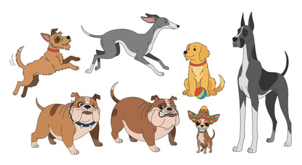 Fototapeta premium Diverse Dog Breeds Collection - Cartoon Style